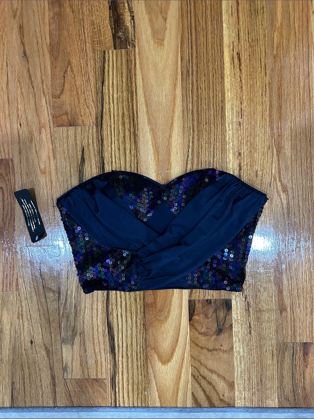 bebe Navy Iridescent Sequin Strapless Bustier